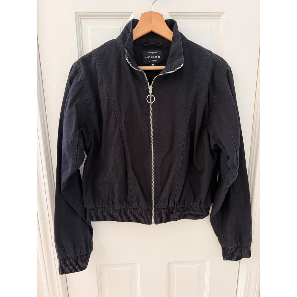 Haute Monde Zip Up Bomber Jacket Black Medium Y2K HMJ20386